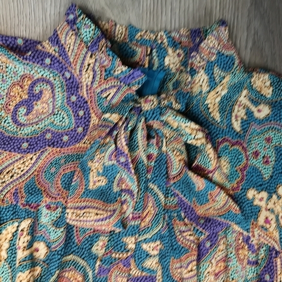 80s vintage green paisley print loose fitted dress - Picture 4 of 9